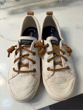 Sperry White Canvas Low-Top Sneakers with Tan Laces